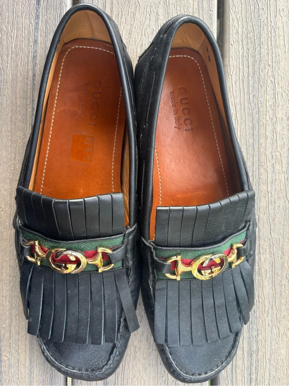 Gucci Men’s Black Leather Kiltie Fringe Driving Loafers